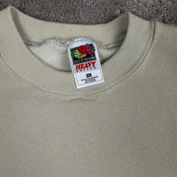 Vtg Fruit of the Loom Blank Crewneck Sweatshirt Size XL Dark Cream Minimalist - Picture 4 of 4